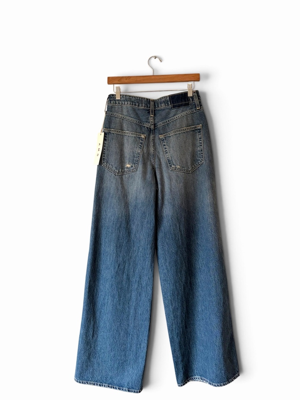 AMO Distressed Wide-Leg Mid-Blue Jeans - Picture 7 of 14